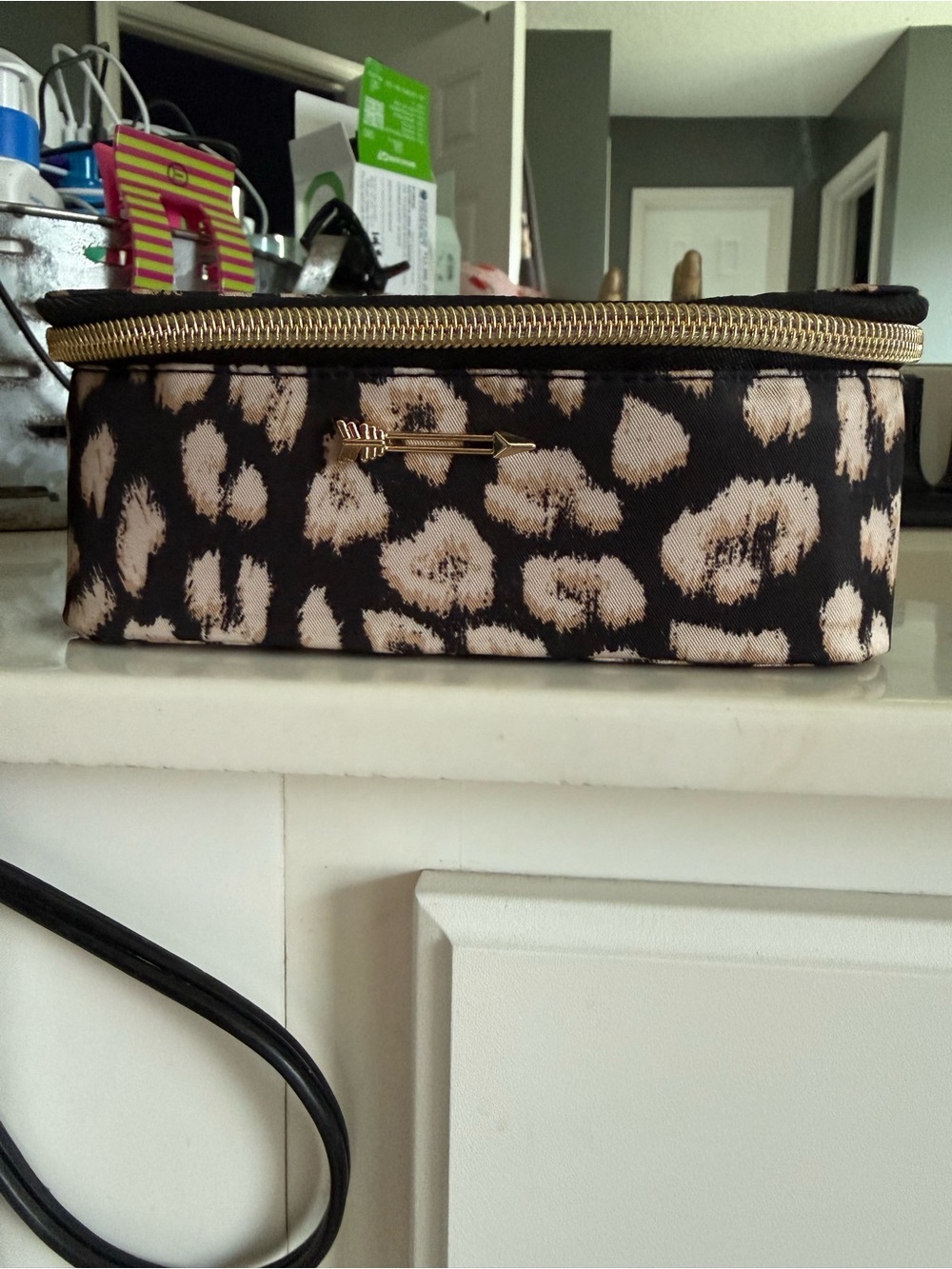 Leopard Print Travel Jewelry Case with Gold Arrow Accent